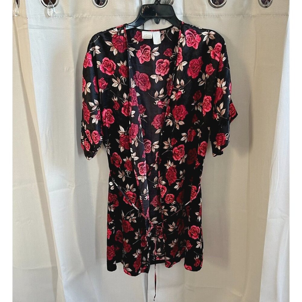 VTg Gilligan OMalley Womens Robe Medium Metallic Rose Satin‎ Dark Romantic 17052